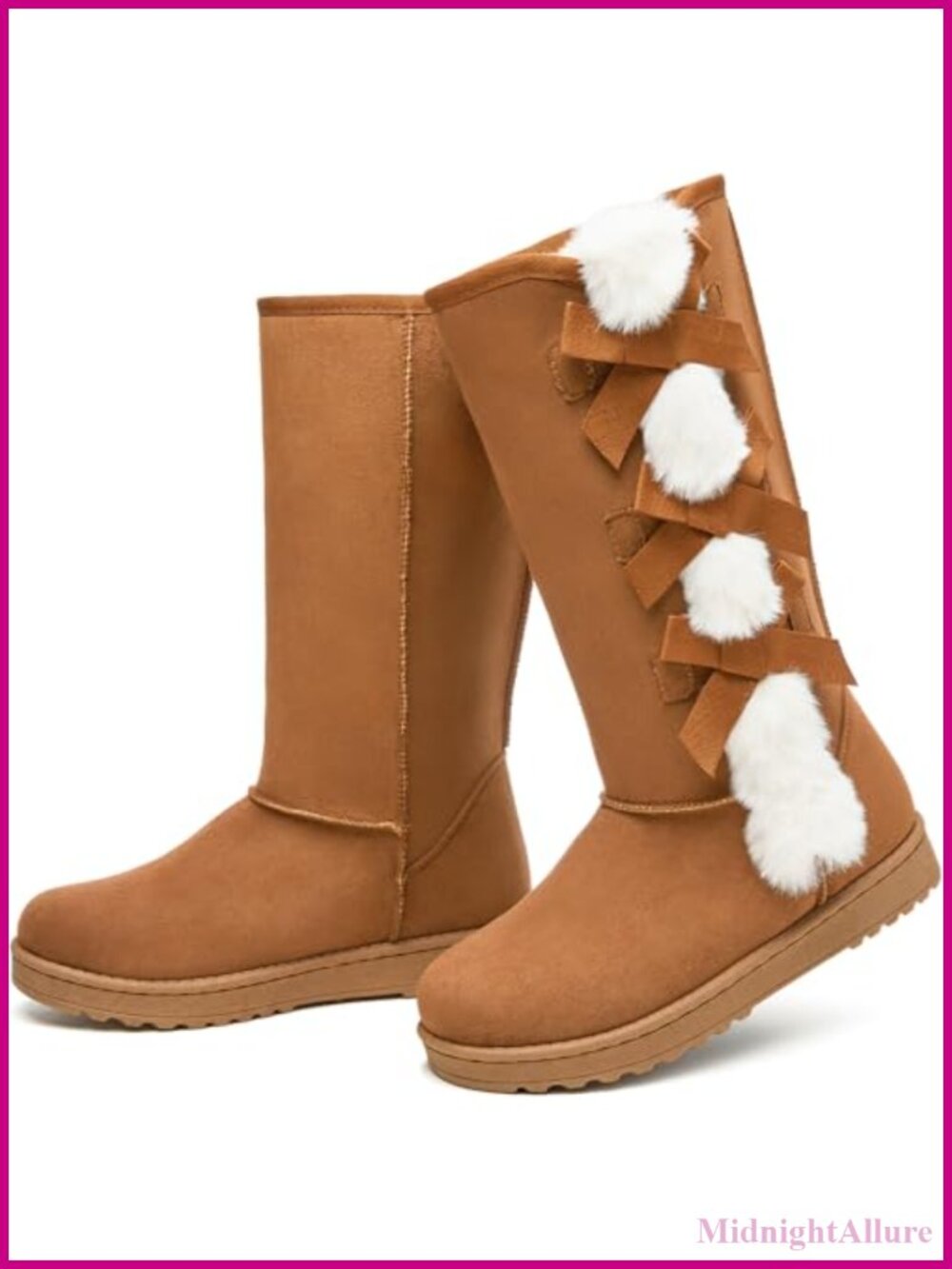 Womens Winter Snow Boots Fuzzy Mid Calf Faux Suede Warm Lined